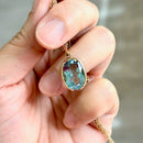 Vintage 9ct Yellow Gold Blue Topaz Pendant With 20 Inch Long Chain
