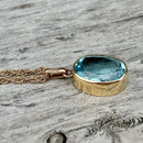 Vintage 9ct Yellow Gold Blue Topaz Pendant With 20 Inch Long Chain