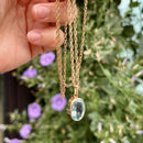 Vintage 9ct Yellow Gold Blue Topaz Pendant With 20 Inch Long Chain