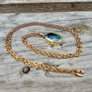 Vintage 9ct Yellow Gold Blue Topaz Pendant With 20 Inch Long Chain