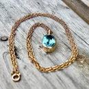 Vintage 9ct Yellow Gold Blue Topaz Pendant With 20 Inch Long Chain