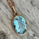 Vintage 9ct Yellow Gold Blue Topaz Pendant With 20 Inch Long Chain
