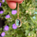 Vintage 9ct Yellow Gold Blue Topaz Pendant With 20 Inch Long Chain
