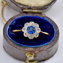 Edwardian 18ct Gold & Platinum Sapphire & Diamond Daisy Cluster Ring