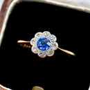 Edwardian 18ct Gold & Platinum Sapphire & Diamond Daisy Cluster Ring