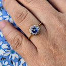 Edwardian 18ct Gold & Platinum Sapphire & Diamond Daisy Cluster Ring