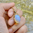 Vintage 1980s 9ct Yellow Gold Large Opal Pendant Necklace