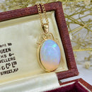 Vintage 1980s 9ct Yellow Gold Large Opal Pendant Necklace