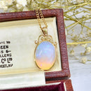 Vintage 1980s 9ct Yellow Gold Large Opal Pendant Necklace