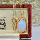 Vintage 1980s 9ct Yellow Gold Large Opal Pendant Necklace