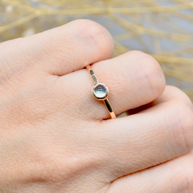 Minimalist Moonstone 9ct Yellow Gold Solitaire Bezel Set Textured Stacking Ring (0.26ct)