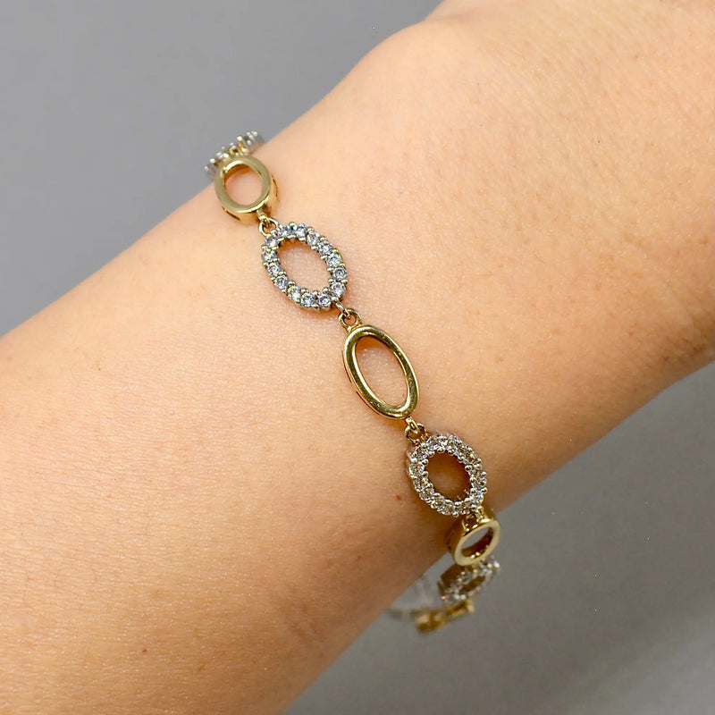 9ct Yellow Gold Oval Link CZ Set Bracelet