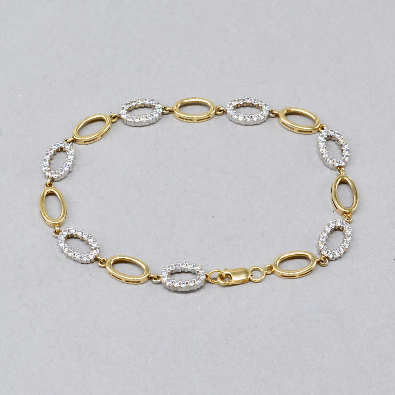 9ct Yellow Gold Oval Link CZ Set Bracelet