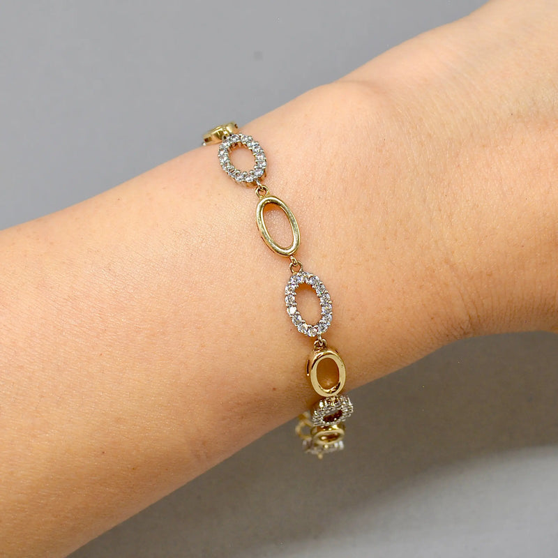 9ct Yellow Gold Oval Link CZ Set Bracelet