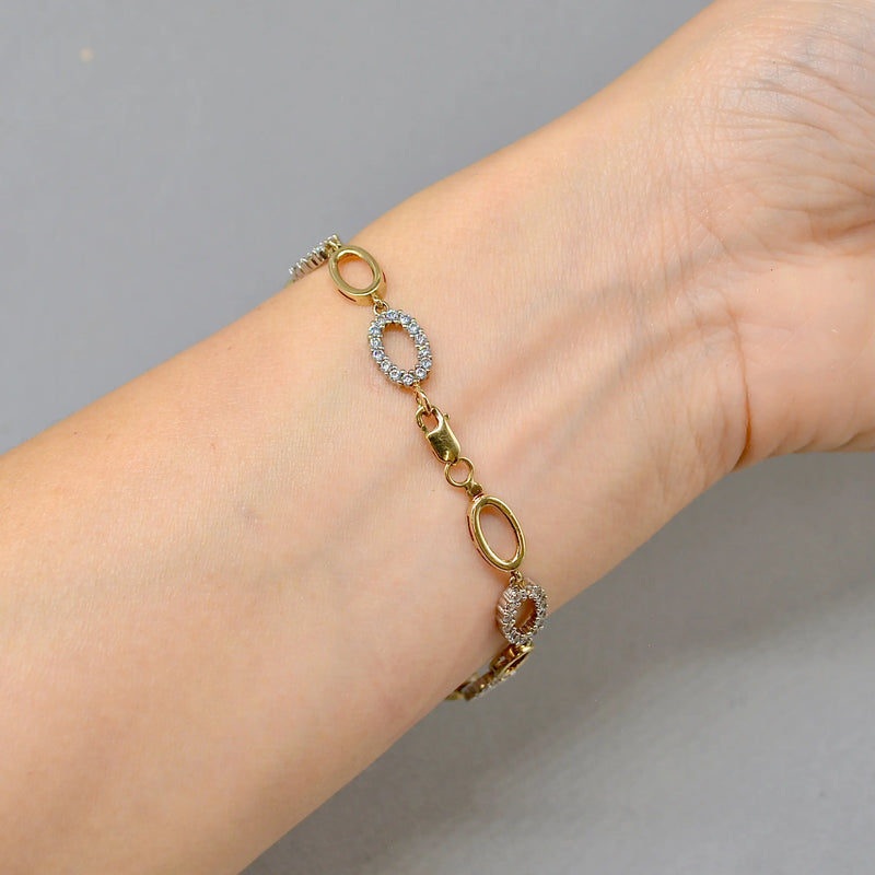 9ct Yellow Gold Oval Link CZ Set Bracelet