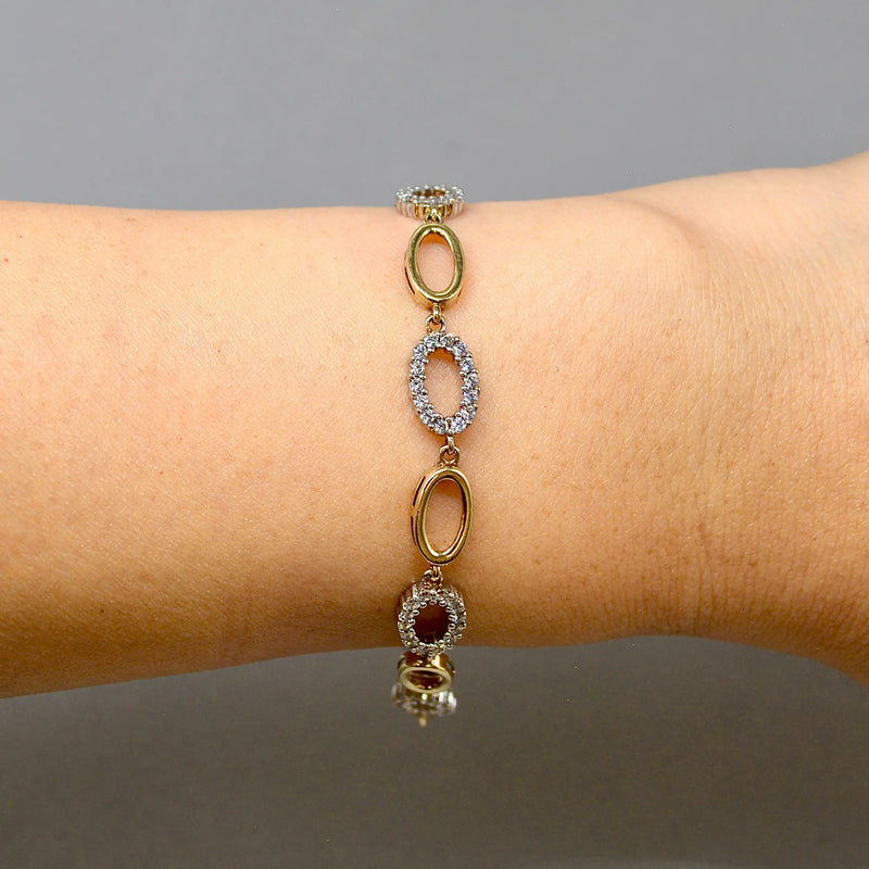 9ct Yellow Gold Oval Link CZ Set Bracelet