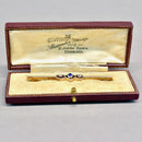 Antique Sapphire and Old-Cut Diamond Line Brooch with Millgrain Detail, Rub-Over Set, Boxed