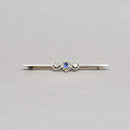 Antique Sapphire and Old-Cut Diamond Line Brooch with Millgrain Detail, Rub-Over Set, Boxed