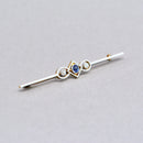 Antique Sapphire and Old-Cut Diamond Line Brooch with Millgrain Detail, Rub-Over Set, Boxed