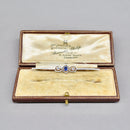 Antique Sapphire and Old-Cut Diamond Line Brooch with Millgrain Detail, Rub-Over Set, Boxed