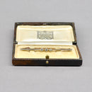 Edwardian Old European Cut Diamond Three-Stone Line Brooch, Millgrain Rub-Over Set, Boxed