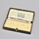 Edwardian Old European Cut Diamond Three-Stone Line Brooch, Millgrain Rub-Over Set, Boxed