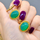 Vintage 1950s Green Chrysoprase Gold Cufflinks