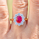 2000s Ruby and Diamond 18ct Yellow Gold Halo Ring (2.34cts)