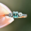 Art Deco 18CT Yellow Gold & Platinum Trilogy Aquamarine & Diamond Engagement Ring