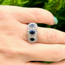 Vintage Sapphire & Diamond Triple Cluster 18ct Yellow Gold Ring (1.60cts)