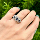 Vintage Sapphire & Diamond Triple Cluster 18ct Yellow Gold Ring (1.60cts)