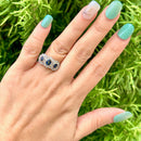 Vintage Sapphire & Diamond Triple Cluster 18ct Yellow Gold Ring (1.60cts)