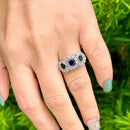 Vintage Sapphire & Diamond Triple Cluster 18ct Yellow Gold Ring (1.60cts)