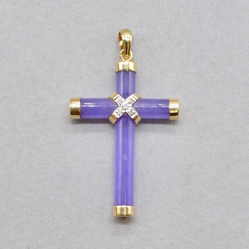 Vintage Lavender Jade and Diamond Set Cross Pendant