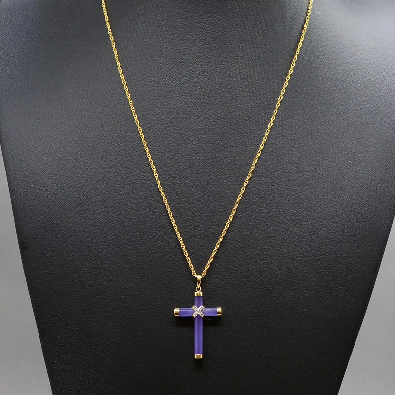 Vintage Lavender Jade and Diamond Set Cross Pendant