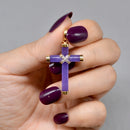 Vintage Lavender Jade and Diamond Set Cross Pendant