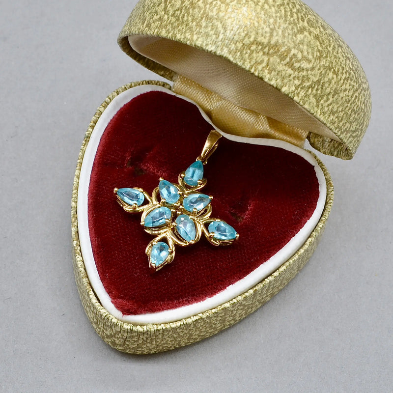 Neon Blue Apatite Cluster Design Pendant in 9ct Yellow Gold