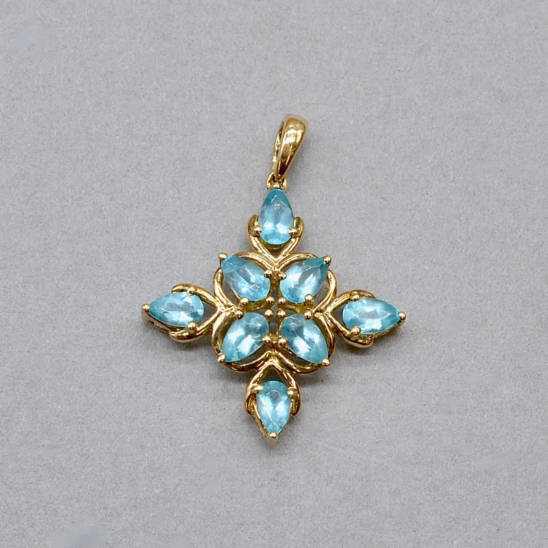 Neon Blue Apatite Cluster Design Pendant in 9ct Yellow Gold