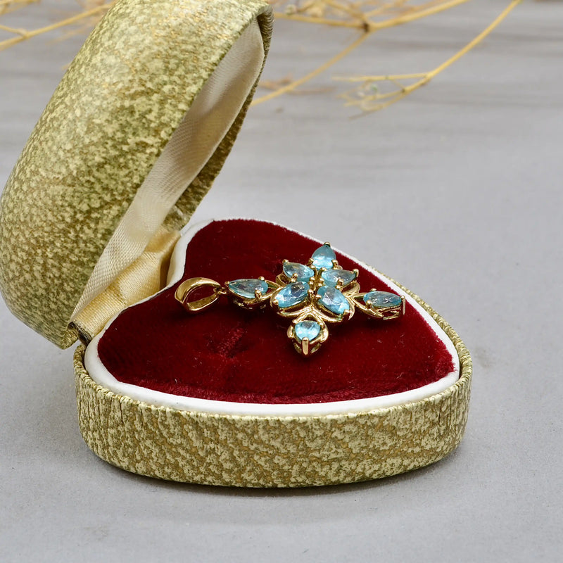 Neon Blue Apatite Cluster Design Pendant in 9ct Yellow Gold