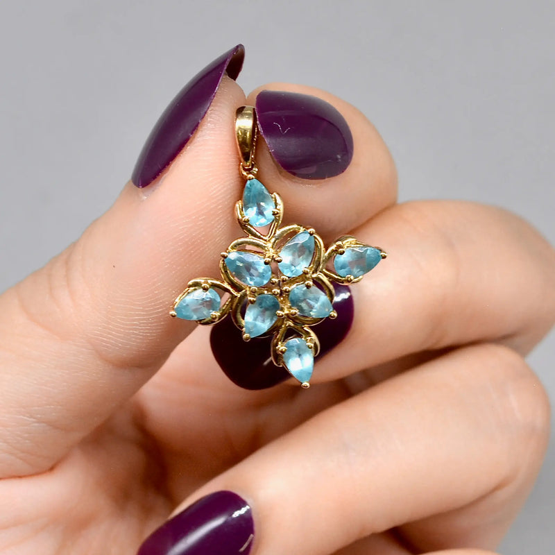 Neon Blue Apatite Cluster Design Pendant in 9ct Yellow Gold