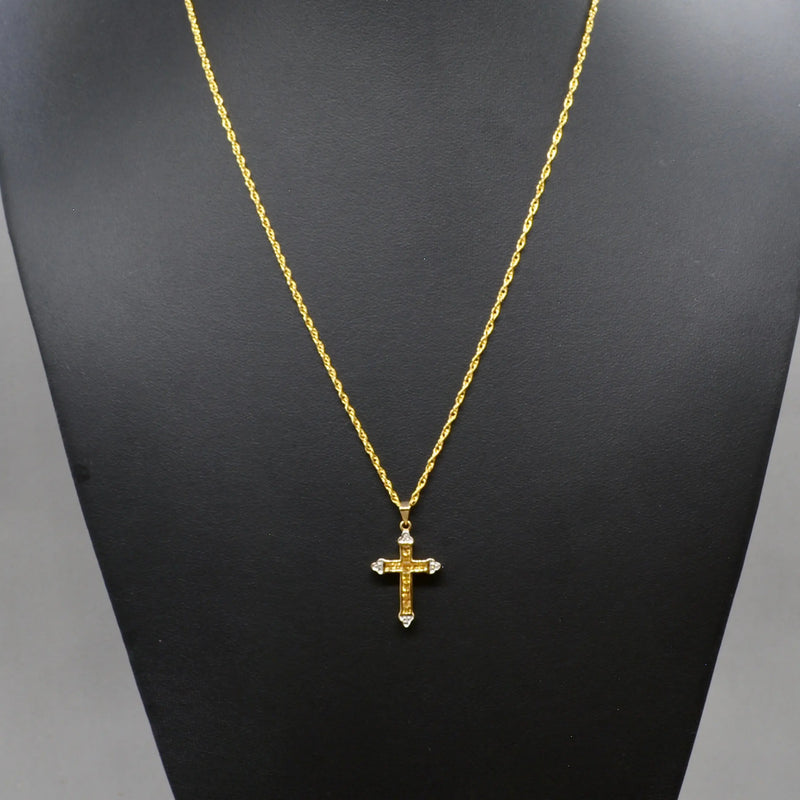 Vintage Citrine and Diamond Set Cross Pendant in 9ct Yellow Gold