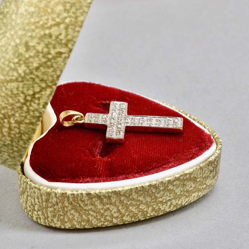 Vintage 1990s Diamond Set Cross Pendant in 9ct Yellow Gold