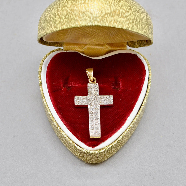 Vintage 1990s Diamond Set Cross Pendant in 9ct Yellow Gold