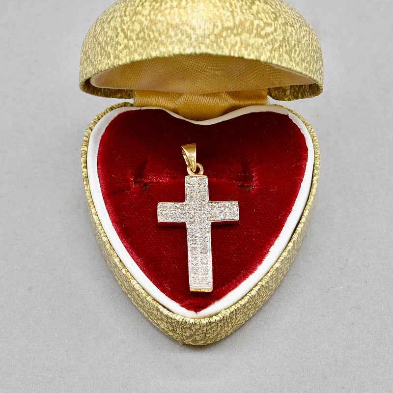 Vintage 1990s Diamond Set Cross Pendant in 9ct Yellow Gold