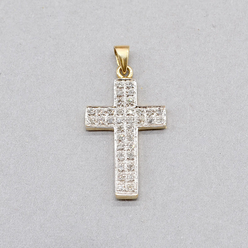 Vintage 1990s Diamond Set Cross Pendant in 9ct Yellow Gold