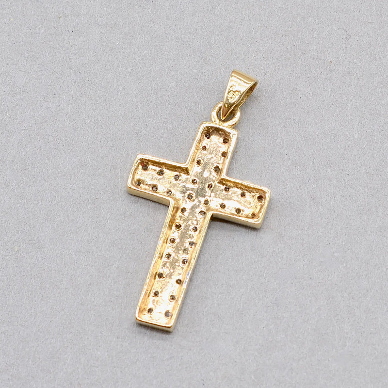 Vintage 1990s Diamond Set Cross Pendant in 9ct Yellow Gold