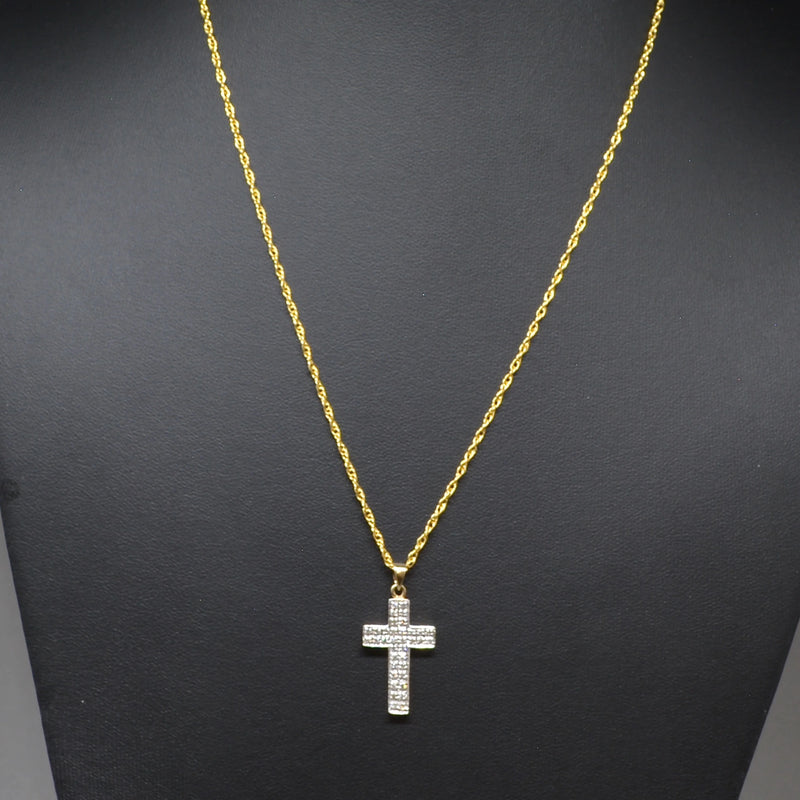 Vintage 1990s Diamond Set Cross Pendant in 9ct Yellow Gold