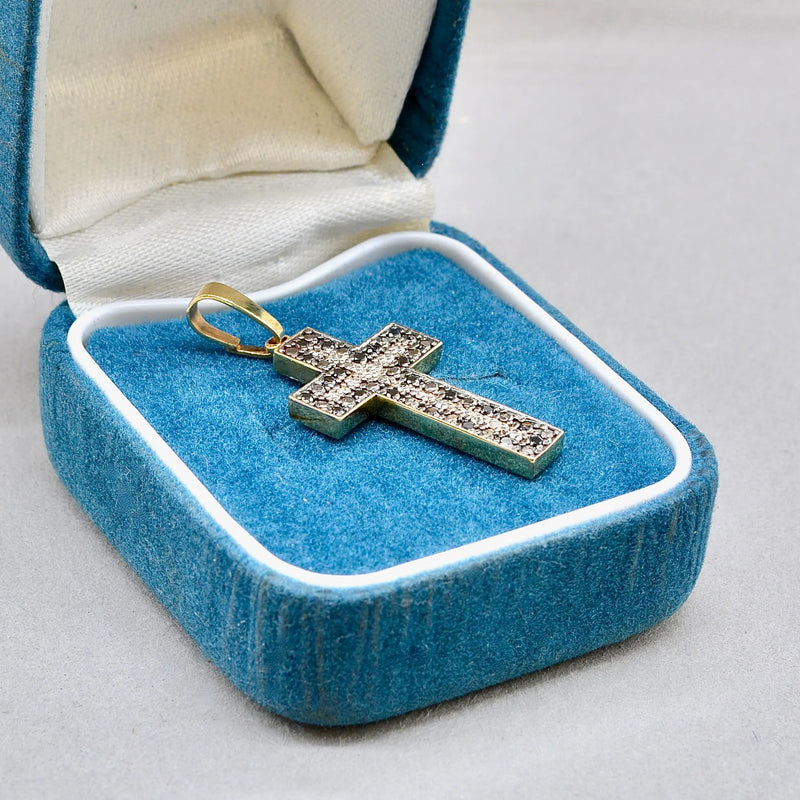 Vintage Black and White Diamond Set Cross Pendant