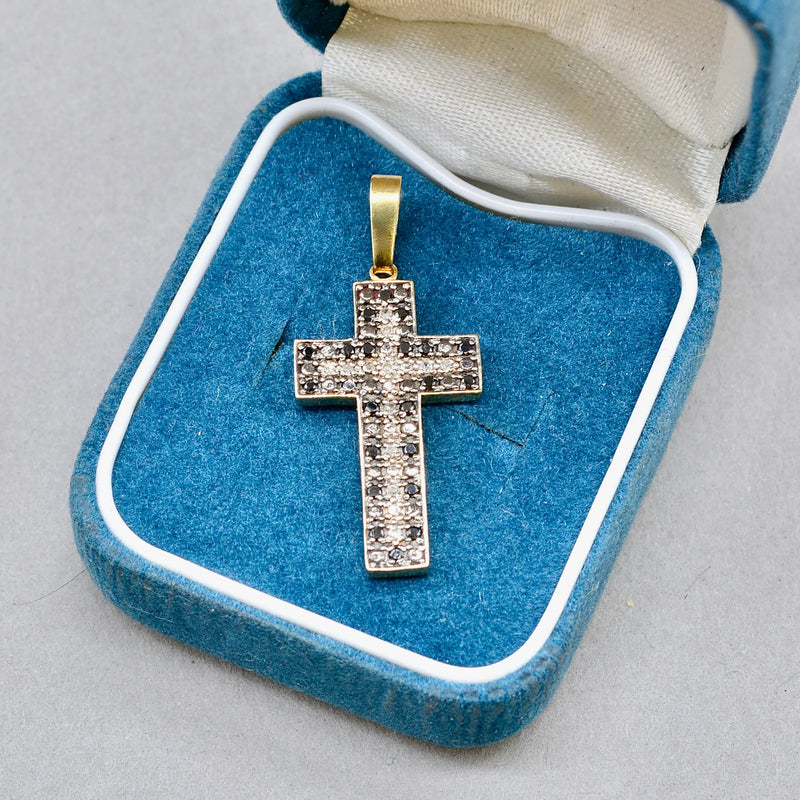 Vintage Black and White Diamond Set Cross Pendant