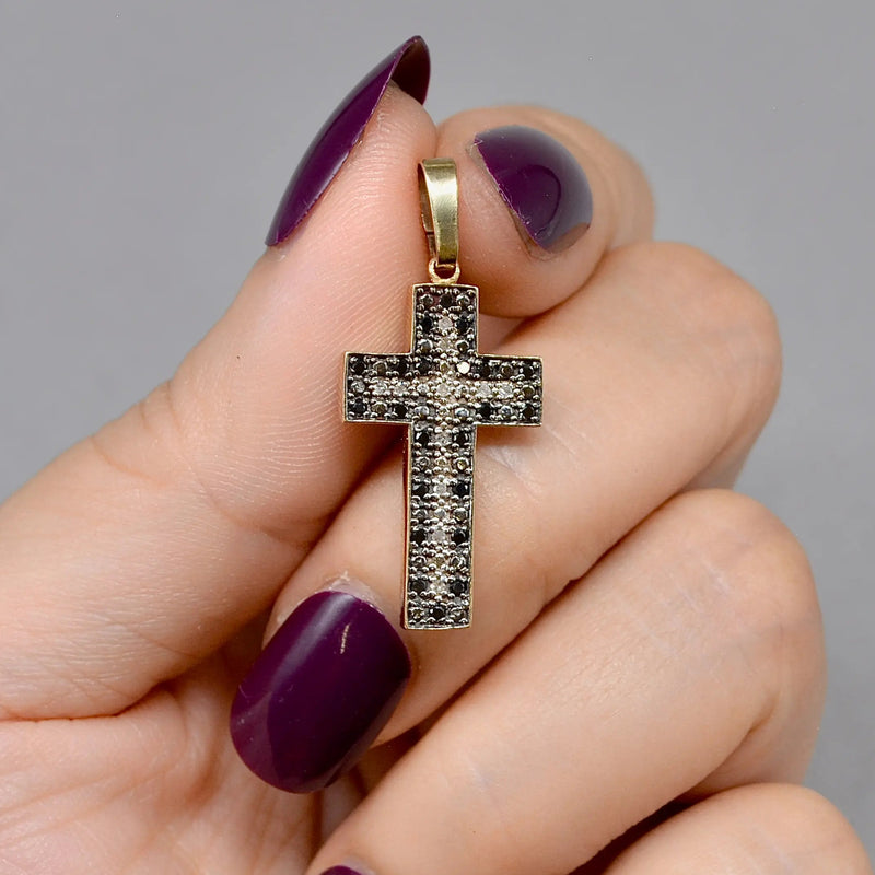 Vintage Black and White Diamond Set Cross Pendant